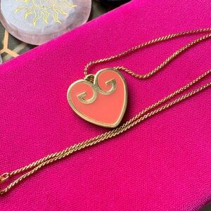 Givenchy Vintage Enamel Heart Pendant Necklace 1978